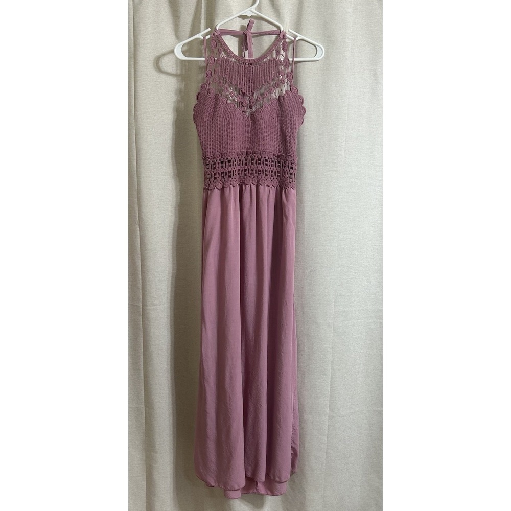 Made in Italy Crochet Halter Maxi Dress M Pink Boho Festival Cotton Dress - Picture 2 of 8